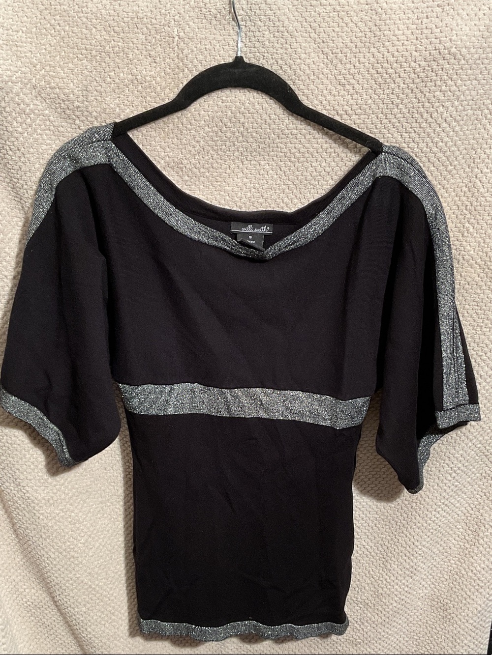 Willi Smith Black Short Sleeve Top with Silver Trim